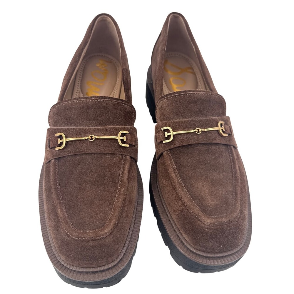Sam Edelman Lea Platform Loafer Mustang Brown Suede Lug Sole Horsebit 9M - Picture 2 of 10